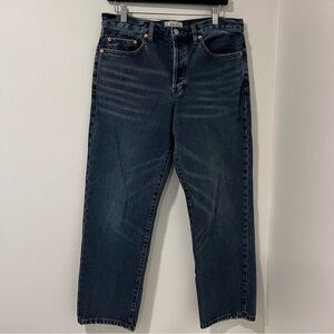 Free People Boyfriend Button Fly High Rise Straight Jeans Indigo-Grey Wash